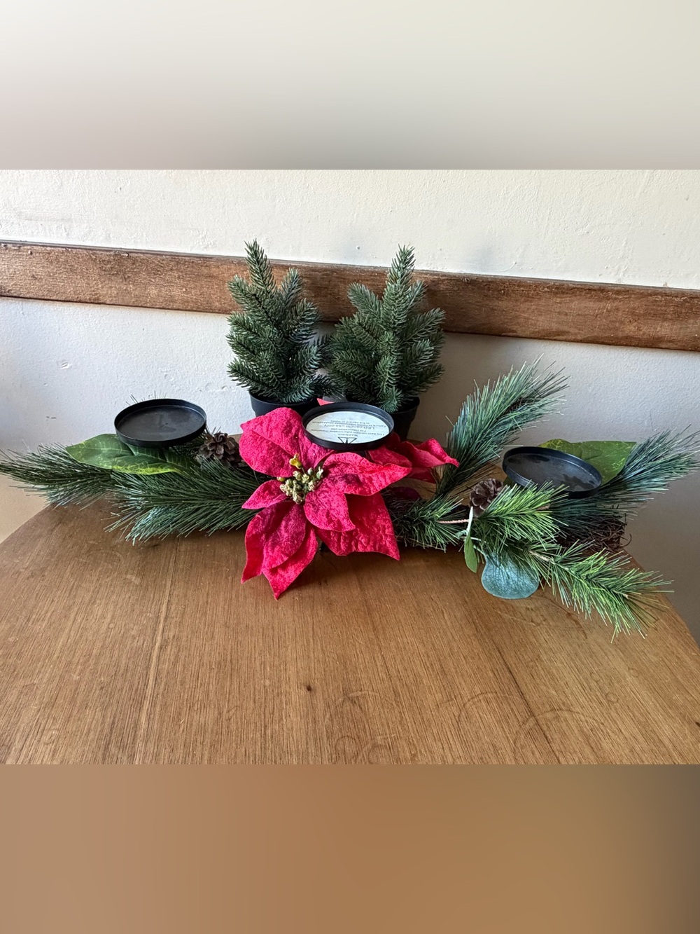 Hobby Lobby Red Poinsettia Pine Garland Candle Centerpiece